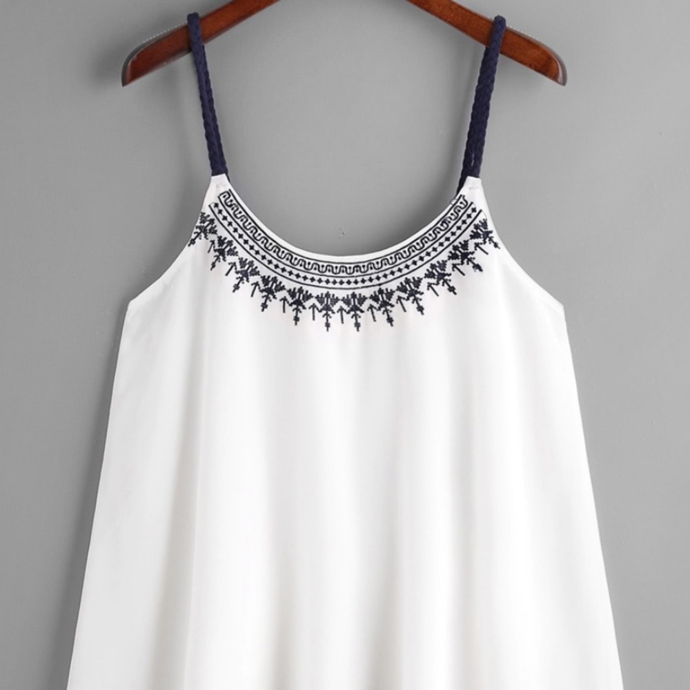 Embroidered and Braided Strap Cami Top